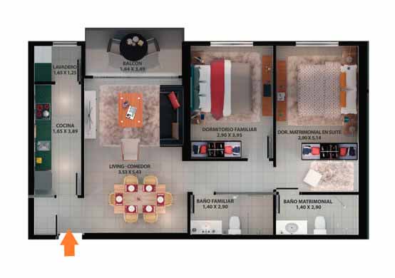 2 dormitorios Tipo C